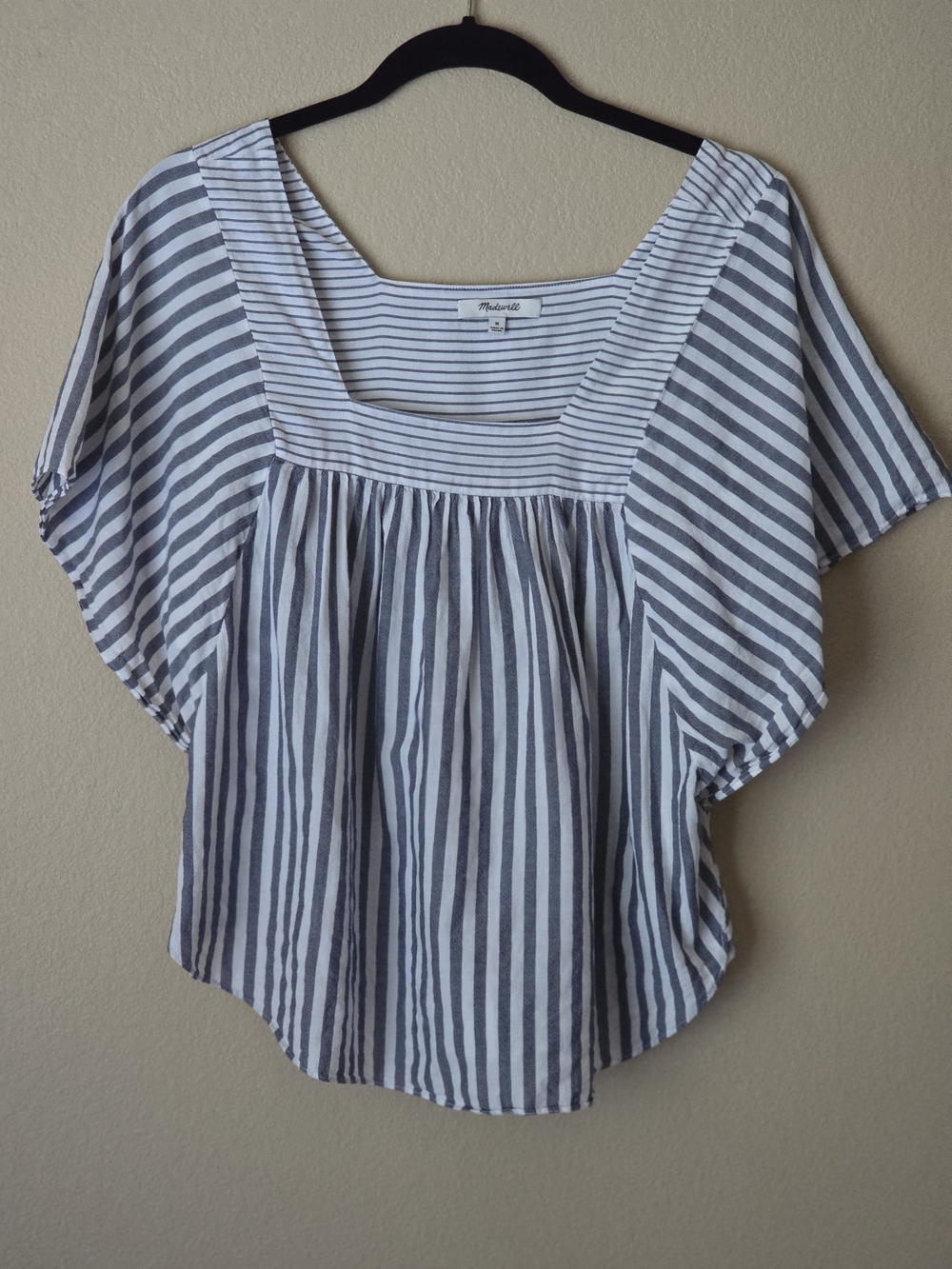 Madewell Blue & White Striped Square Neck Cotton Top Size Medium